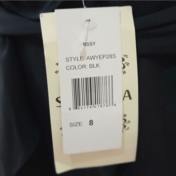 Sangria Fully Lined Black Midi Dress Square Neck V Back Ruffle 3/4 Sleeve Size 8 - Picture 7 of 11